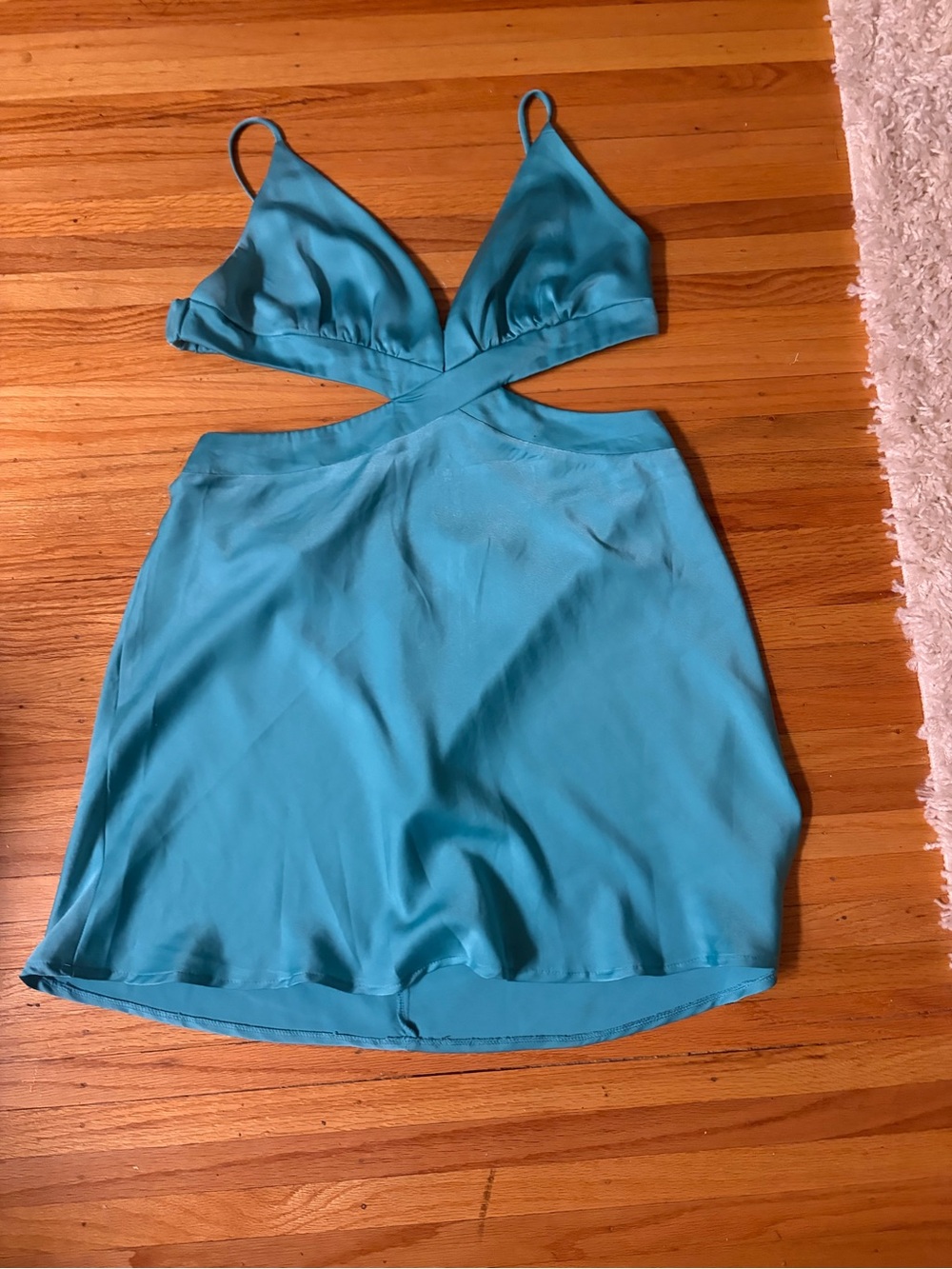 Princess Polly Satin Cutout Mini Dress in Turquoise Blue